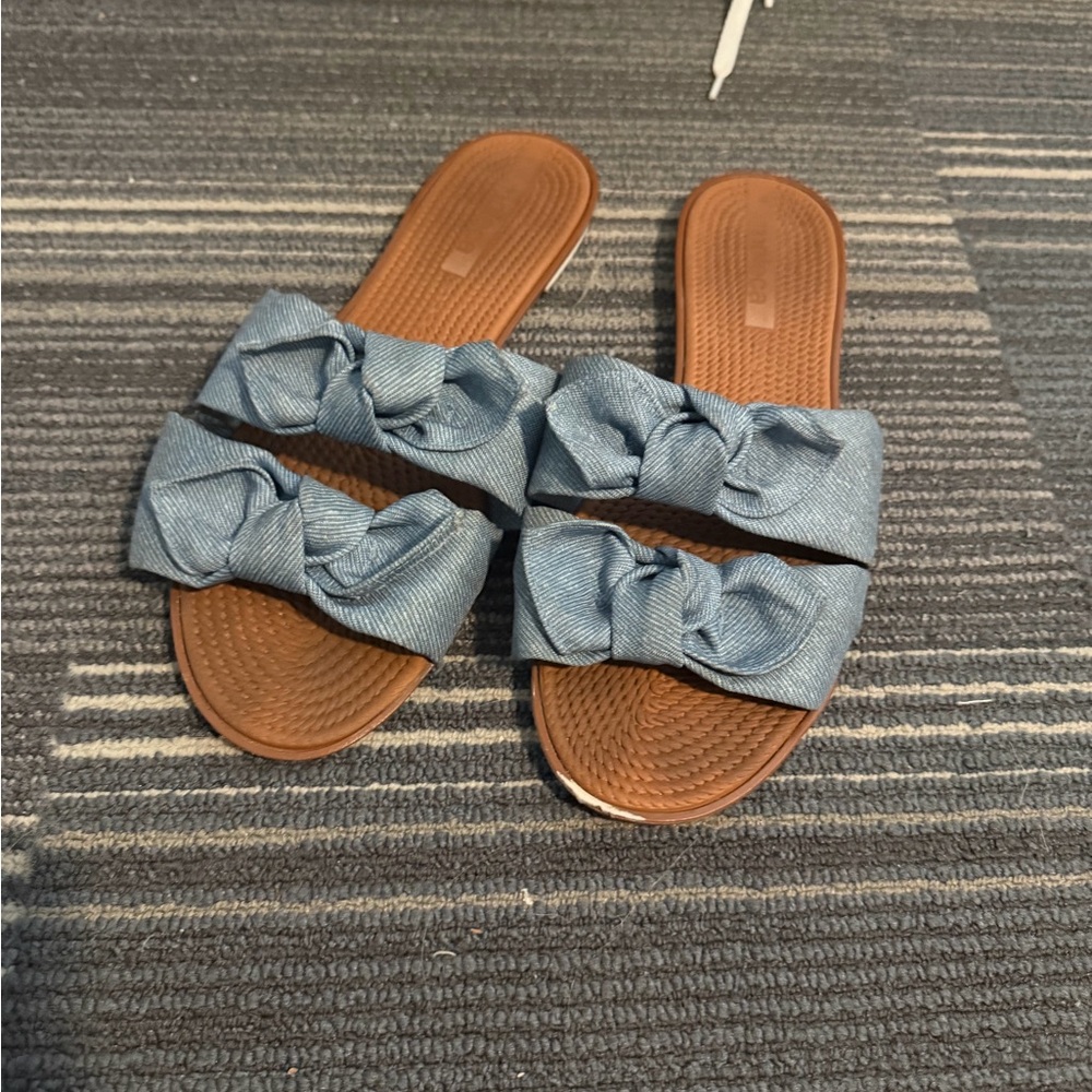 Blue Bow Slide Sandals